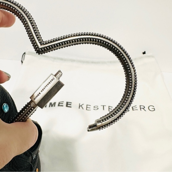 NWT Aimee Kestenberg All My Heart Black Leather Rainbow Rhinestone Heart Bag - Picture 7 of 8